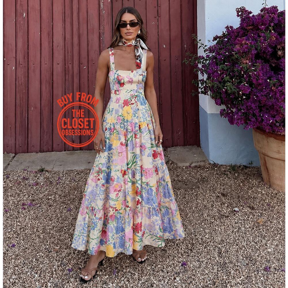 Zara NWT Floral Cotton Midi Dress Sold Out Blogger Favorite Vacation M L - Picture 8 of 16
